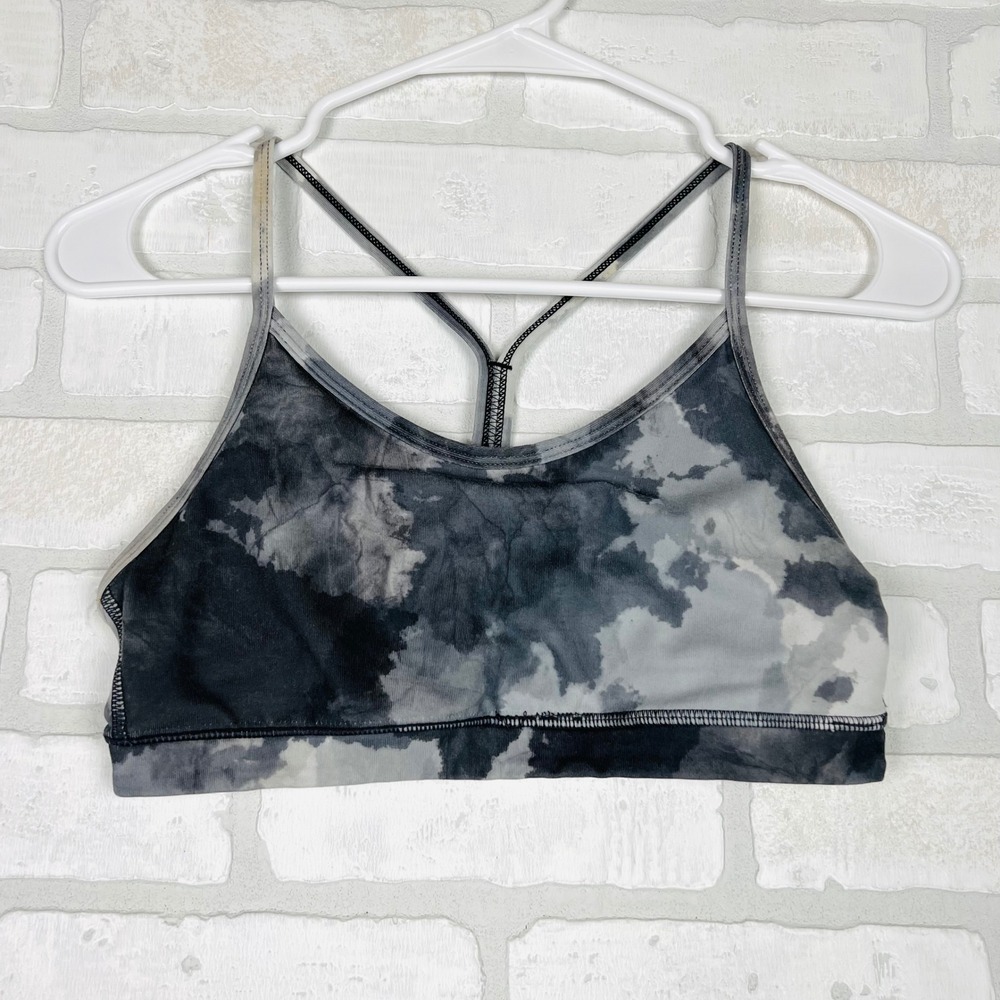 Lululemon Flow Y Bra Black White Tie Dye Marble Yoga Sports Bra Racerback